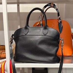 Longchamp Black Pebbled Leather Tote with Removable Strap